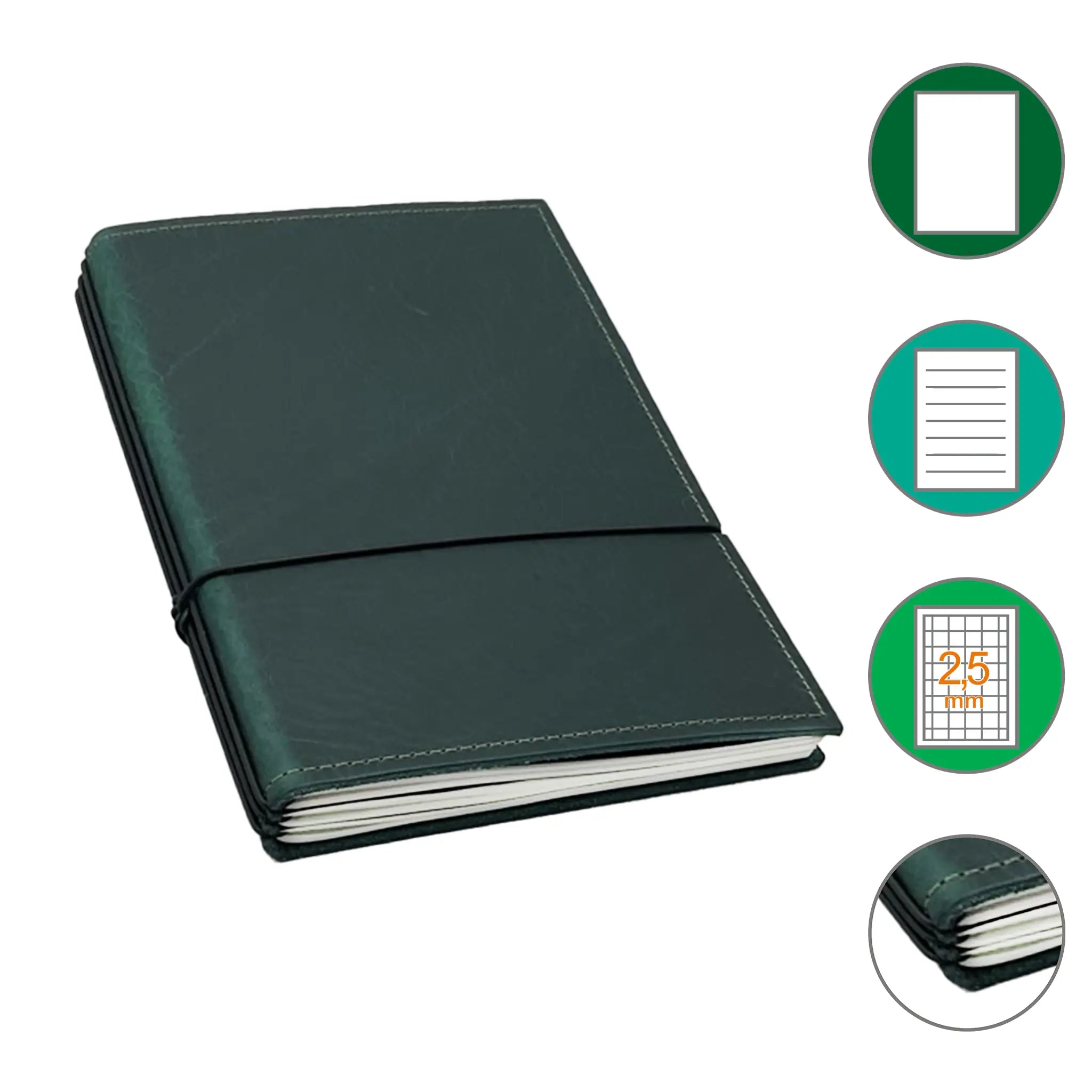 A5/A6 Notizbuch in Leder Tannengrün