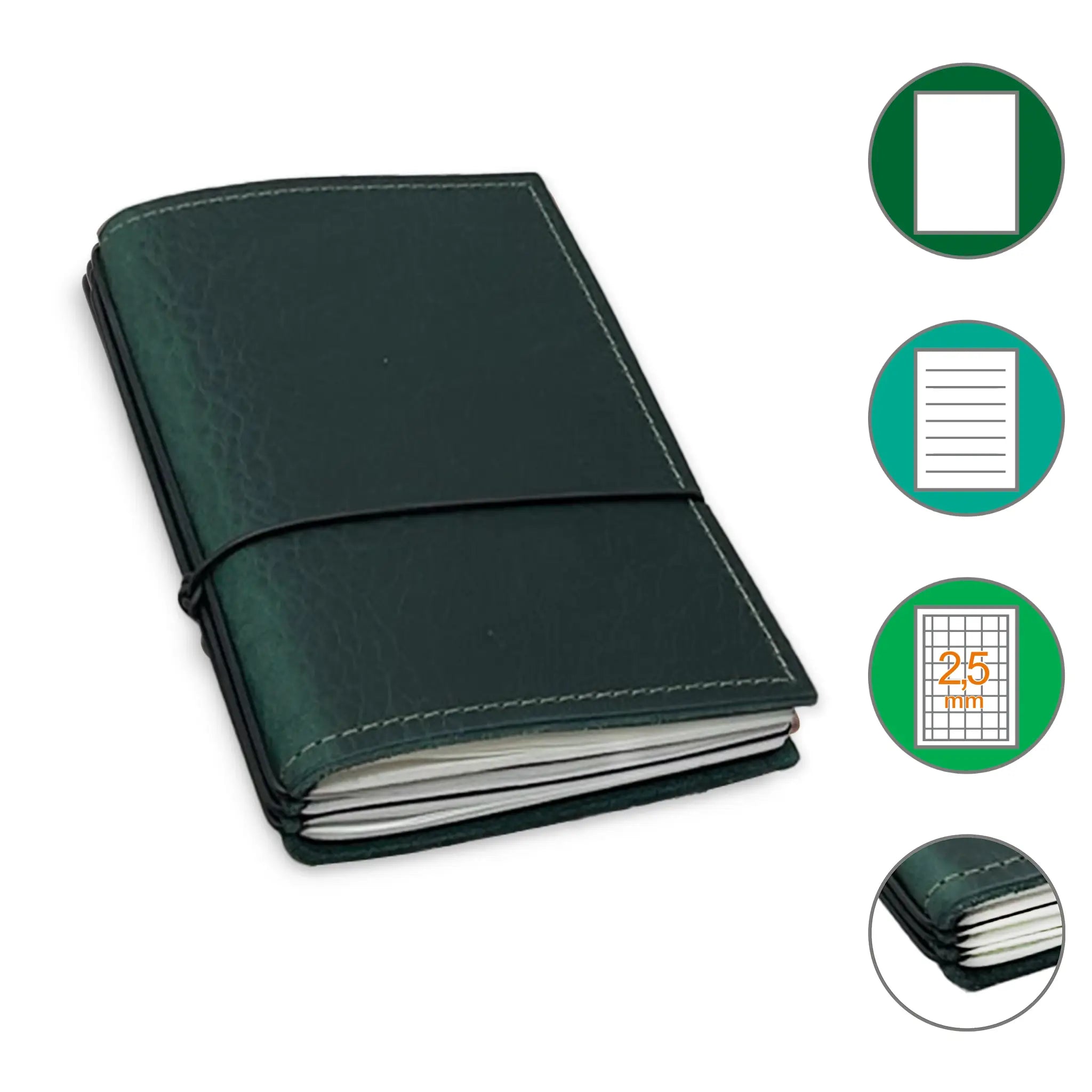 A5/A6 Notizbuch in Leder Tannengrün
